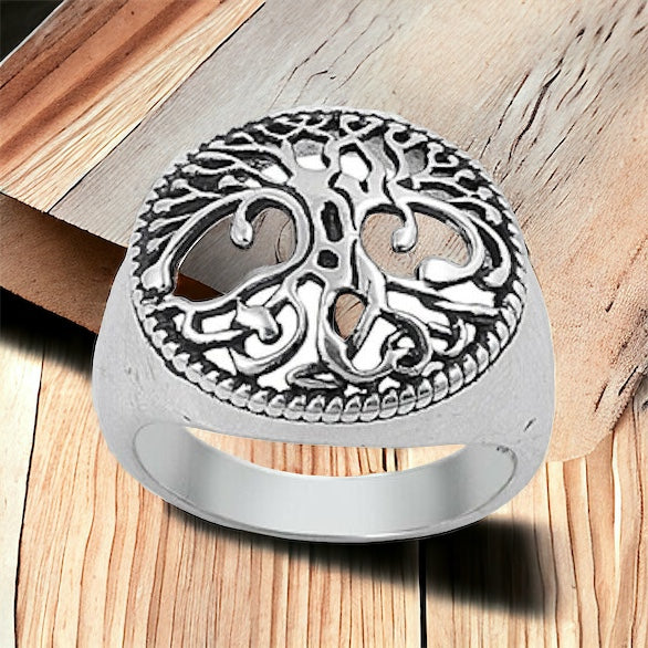 Large 925 Sterling Silver Tree of Life Ring Band Size 5-10