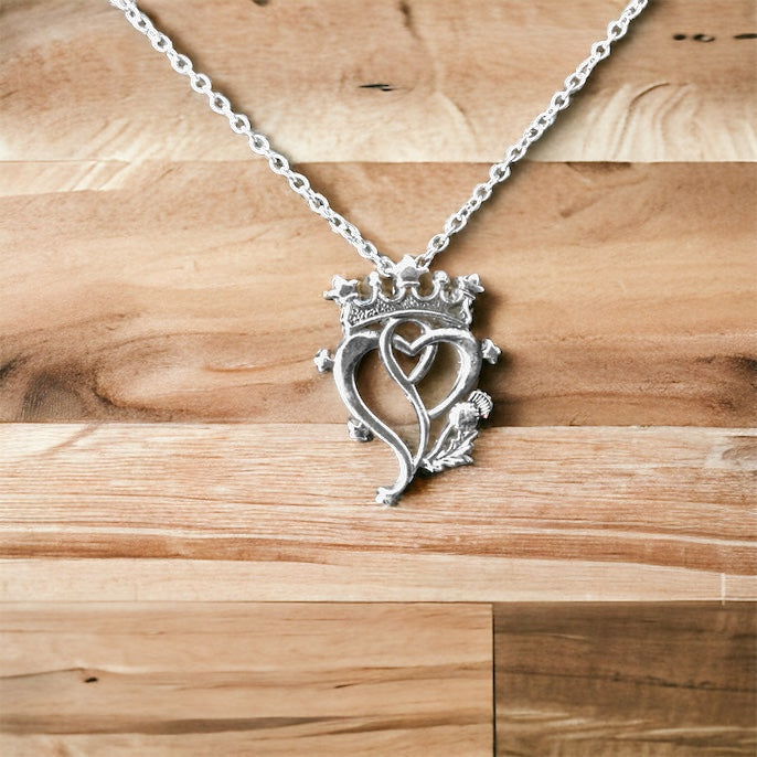 Large Handcast 925 Sterling Silver Scottish Luckenbooth Thistle Heart Pendant + Free Chain