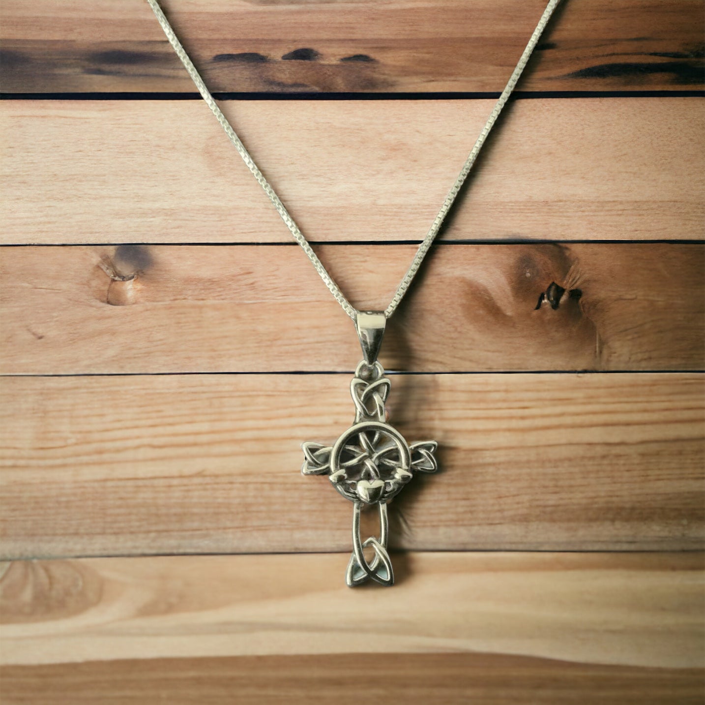 925 Sterling Silver Irish Celtic Claddagh Cross Pendant Necklace