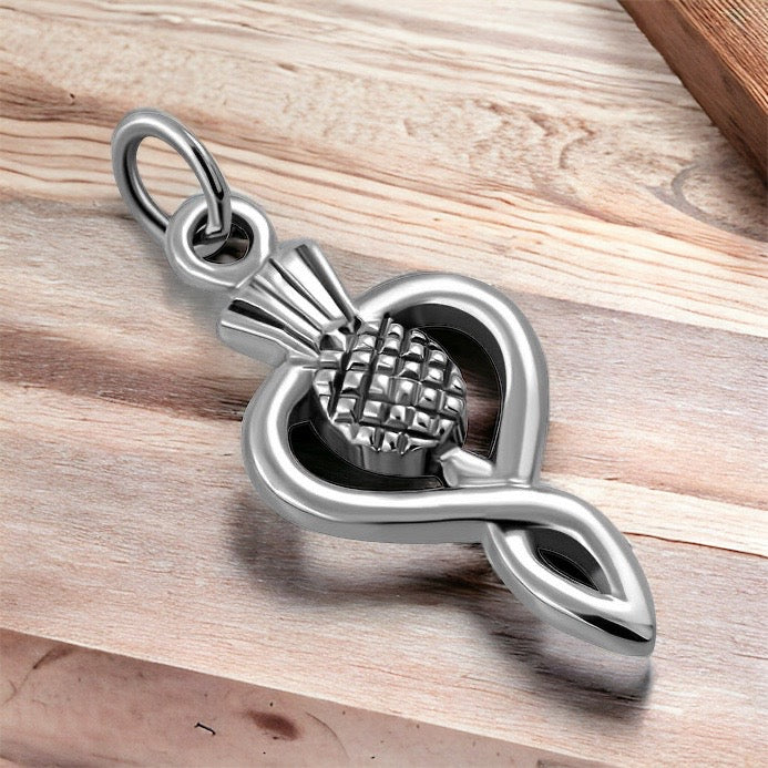 925 Sterling Silver Scottish Thistle Flower Charm Pendant + Free Chain