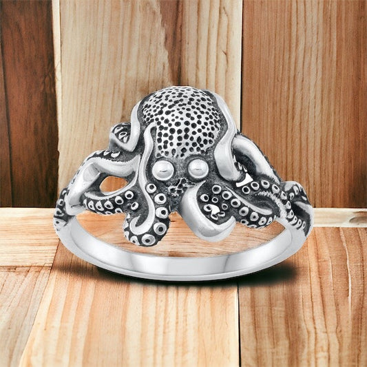 925 Sterling Silver Octopus Ring Band Size 4-10