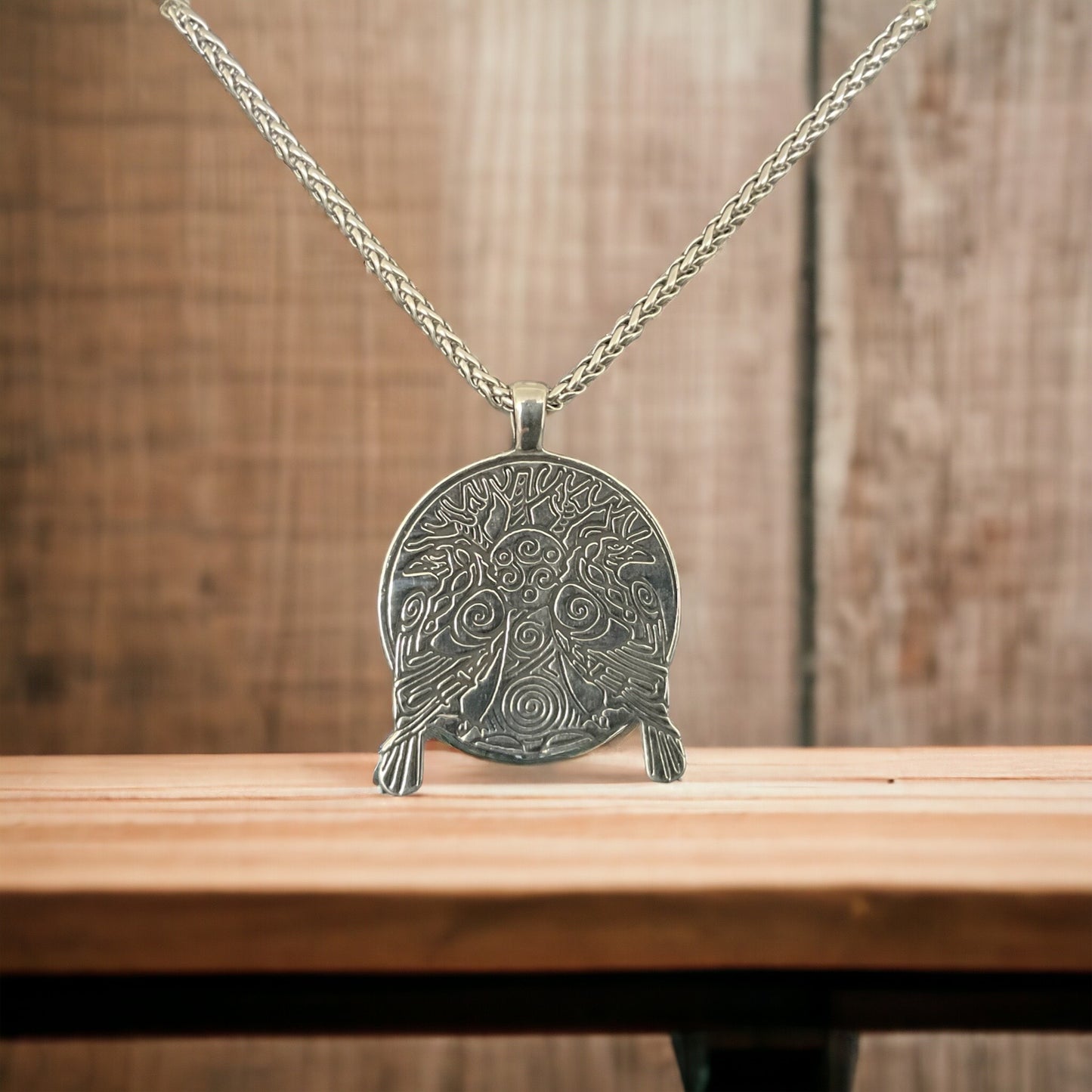 Double-Sided 316L Surgical Stainless Steel Tree of Life Ravens Pendant + Free Chain Necklace