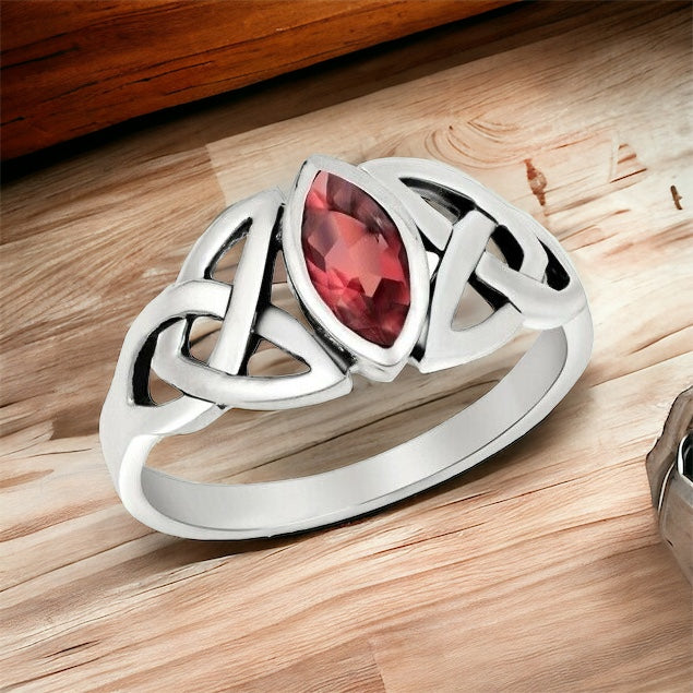 Silver Celtic Trinity / Triquetra Knot Ring Ruby CZ Size 5-10