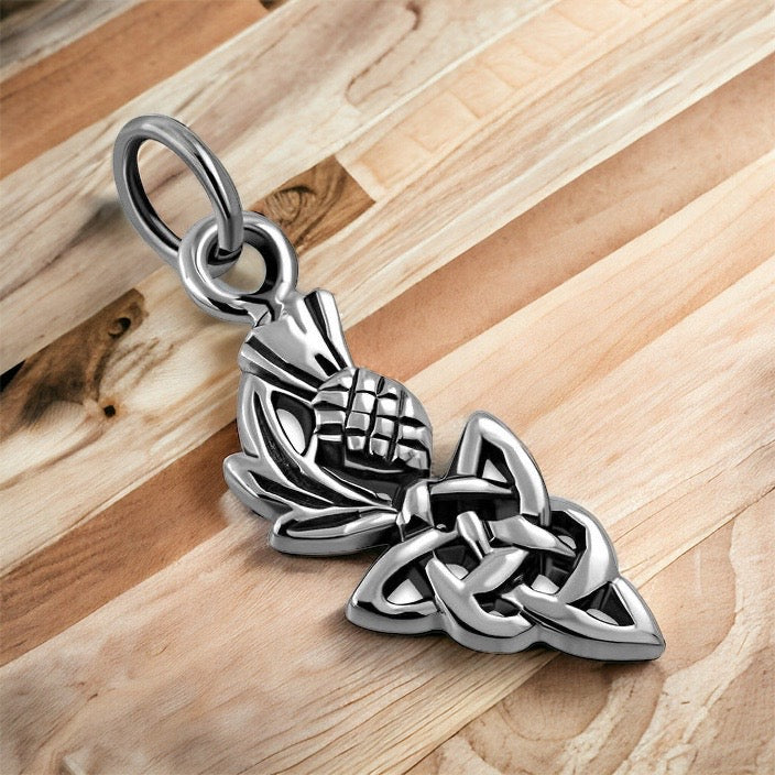 925 Sterling Silver Scottish Thistle Flower Charm Pendant + Free Chain