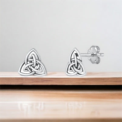 Silver Celtic Triquetra / Trinity Knot Stud Post Earrings