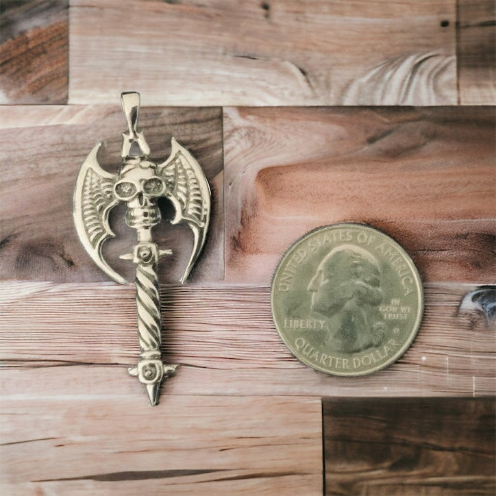 925 Sterling Silver Celtic Viking Norse Battle Axe Skull Pendant Necklace + Free Chain