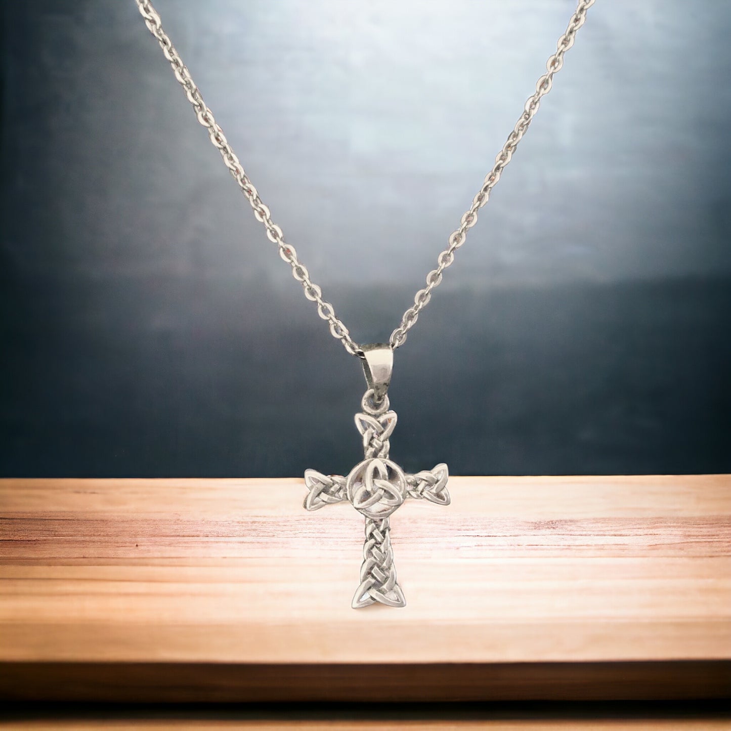 Silver Irish Celtic Trinity Knot Cross Pendant + Free Chain