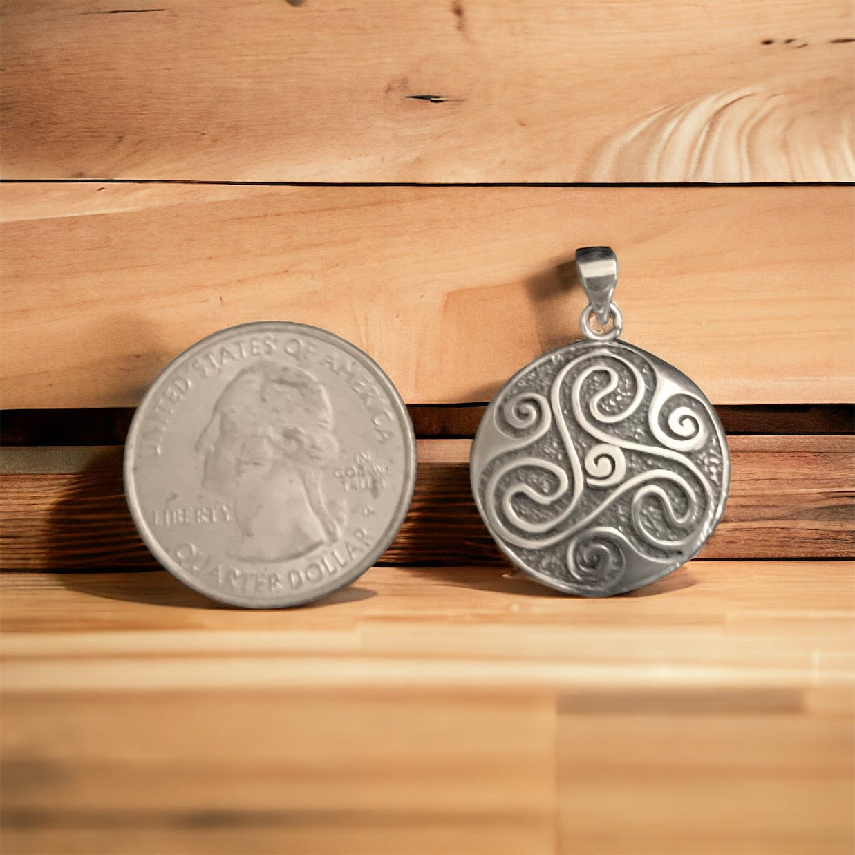 925 Sterling Silver Celtic Triskele Triskelion Pendant + Free Chain