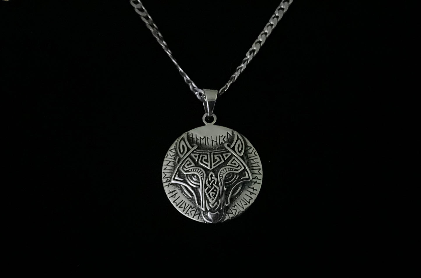 Handcast 925 Sterling Silver Norse Viking Celtic Wolf Rune Alphabet Pendant + Free Chain