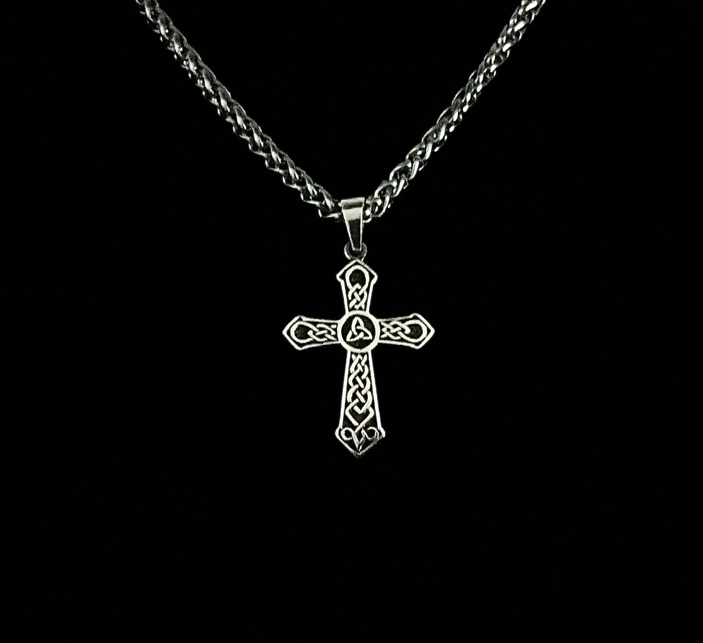 Large Handcast 925 Sterling Silver Irish Celtic Cross Pendant + Free Chain Necklace