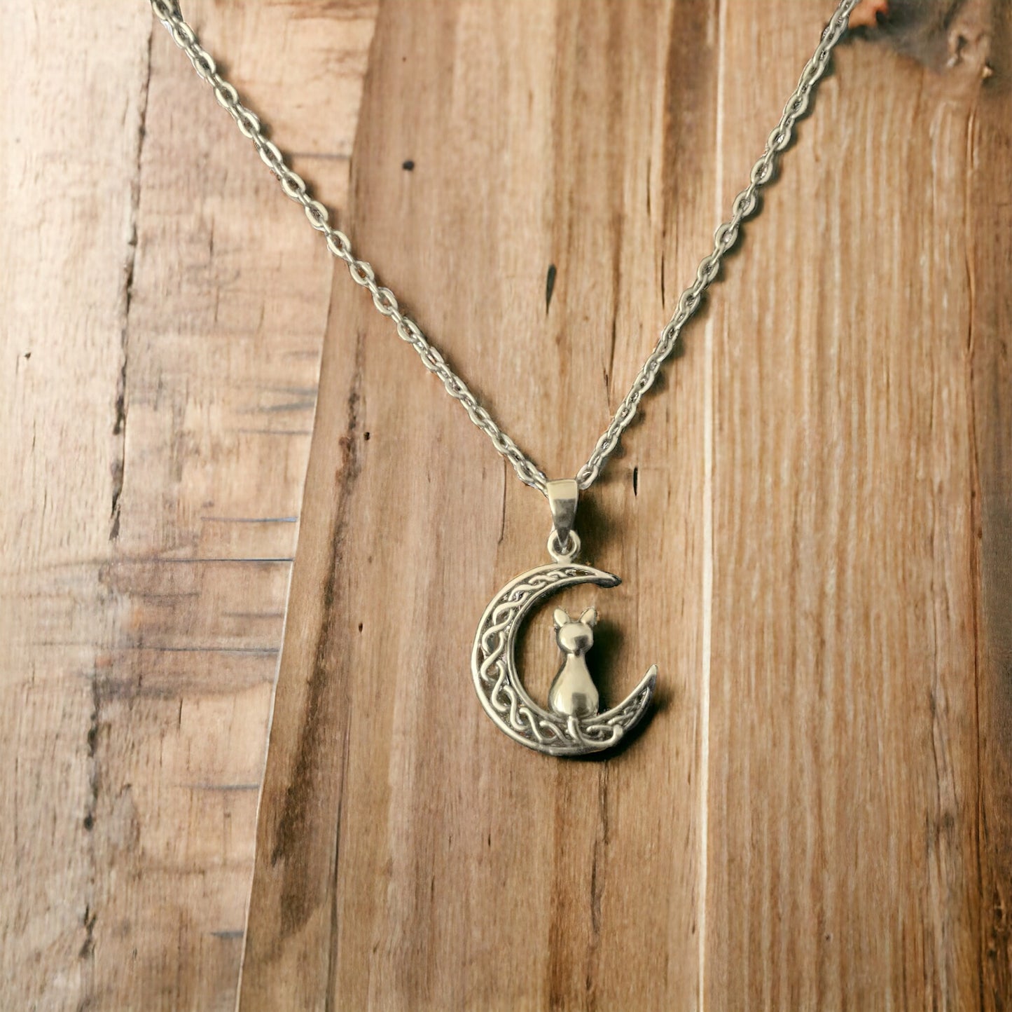 925 Sterling Silver Celtic Cat Pendant Necklace + Free Chain