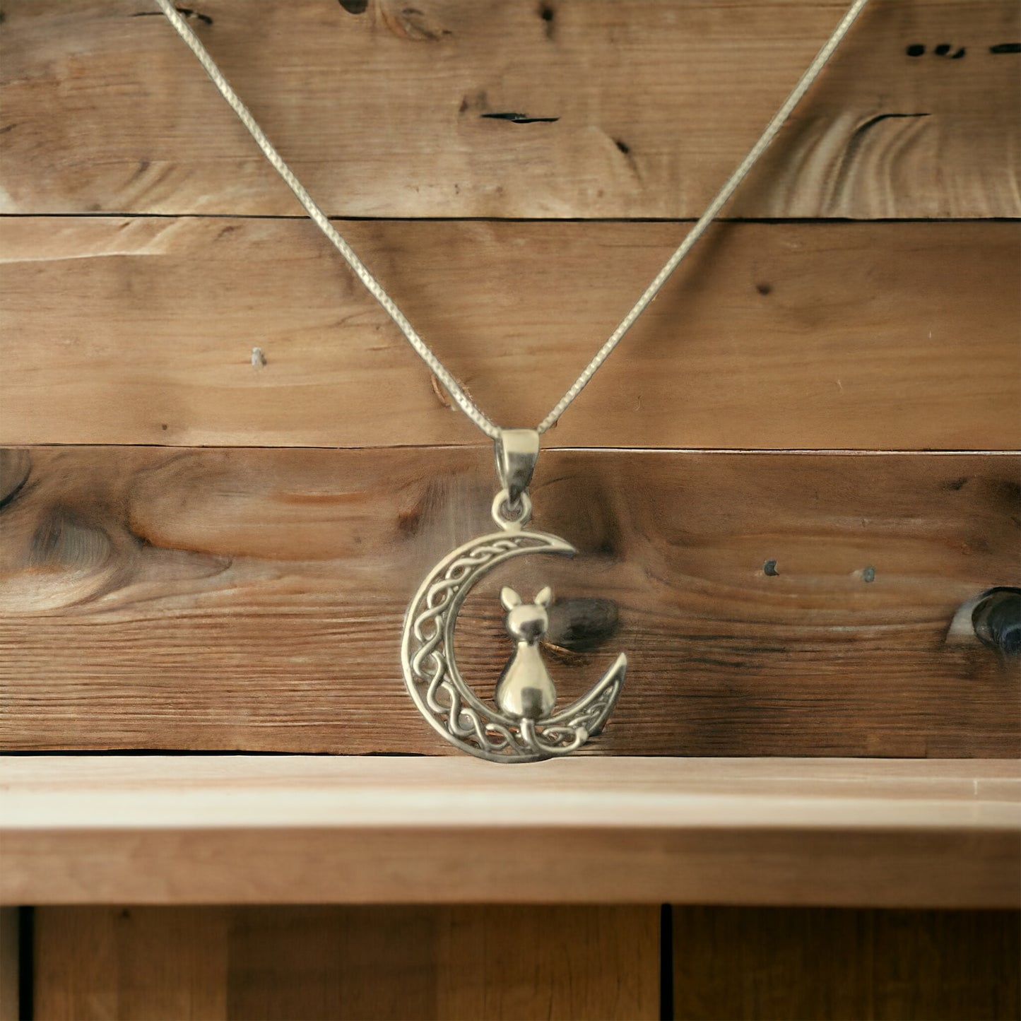 925 Sterling Silver Celtic Cat Pendant Necklace + Free Chain