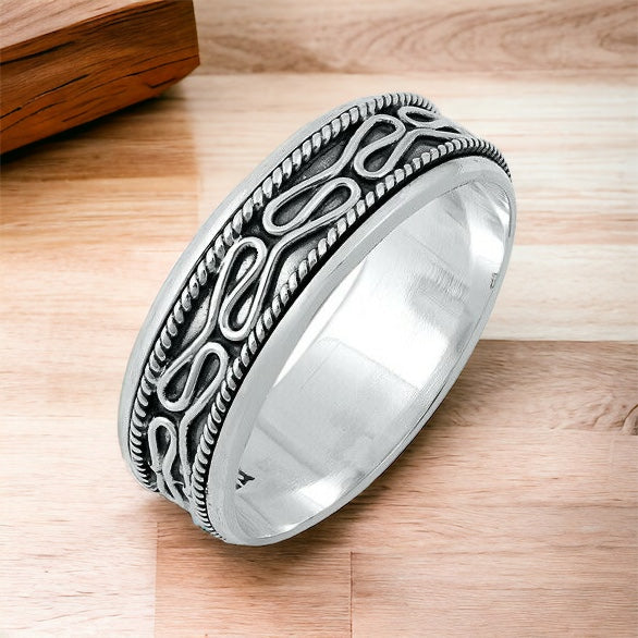 Sterling Silver Unisex Weave Spinner Ring