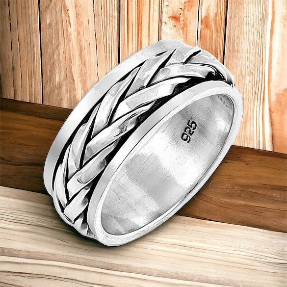 Sterling Silver Unisex Celtic Eternity Weave Spinner Ring