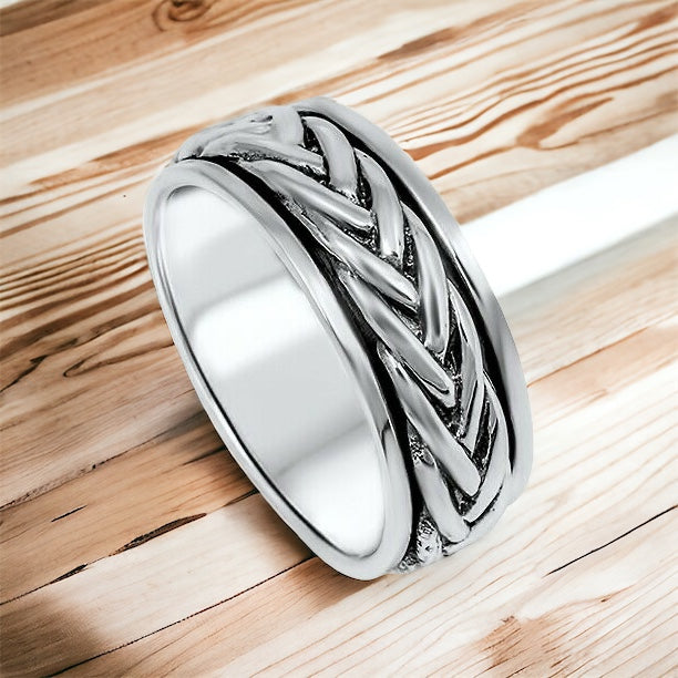 Sterling Silver Unisex Celtic Eternity Weave Spinner Ring