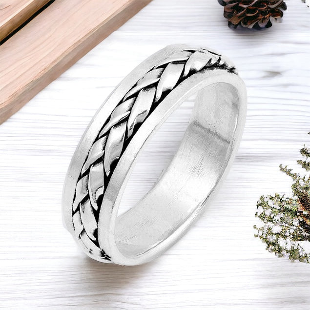 Sterling Silver Unisex Celtic Braided Eternity Weave Spinner Ring