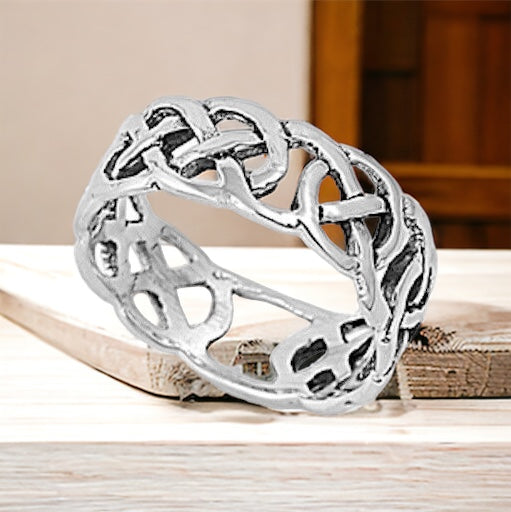 Large 925 Sterling Silver Unisex Celtic Knot Ring Band Size 7-14