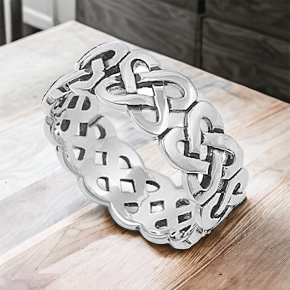 Large 925 Sterling Silver Unisex Celtic Knot Ring Band Size 5-14