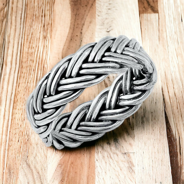 Large 925 Sterling Silver Unisex Celtic Braided Weave Ring Band Size 6-12