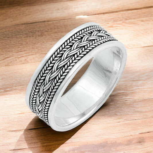 Large 925 Sterling Silver Unisex Celtic Braided Weave Ring Band Size 7-13