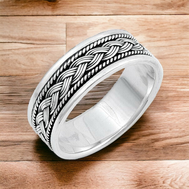 Large 925 Sterling Silver Unisex Celtic Braided Weave Ring Band Size 7-13