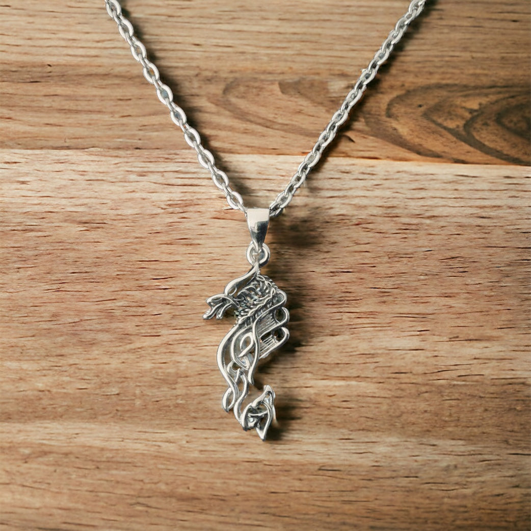 925 Sterling Silver Irish Celtic Dragon Warrior Pendant + Free Chain