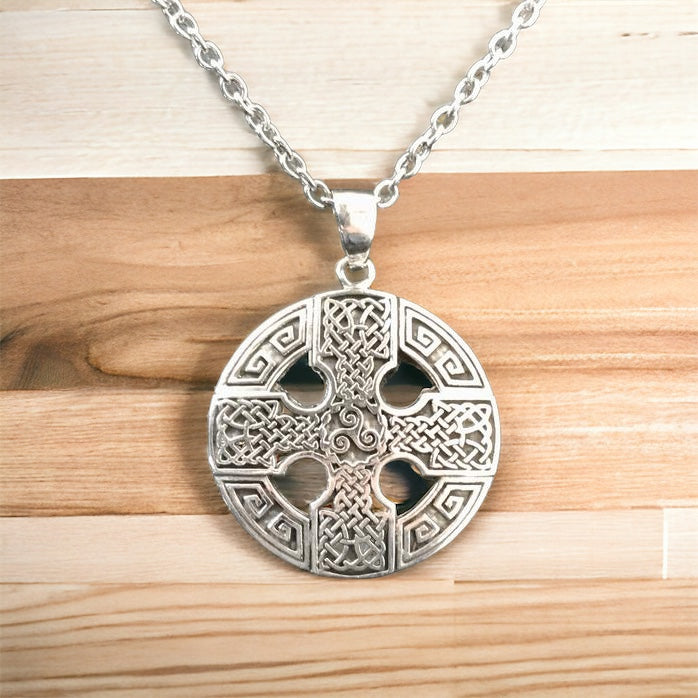 Handcast 925 Sterling Silver Equal Sided Celtic Cross Triskele Triple Spiral Triskelion Pendant Necklace + Free Chain