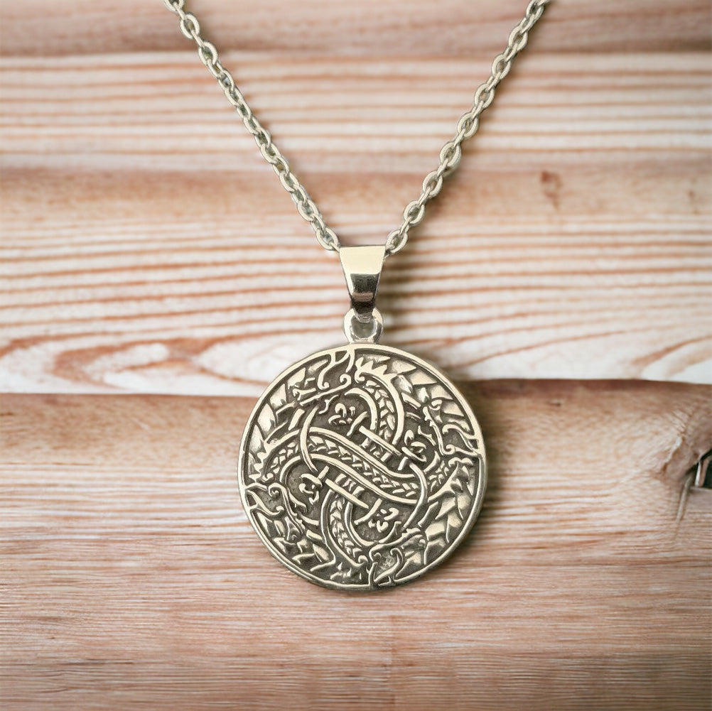 925 Sterling Silver Irish Celtic Dragon Warrior Pendant + Free Chain