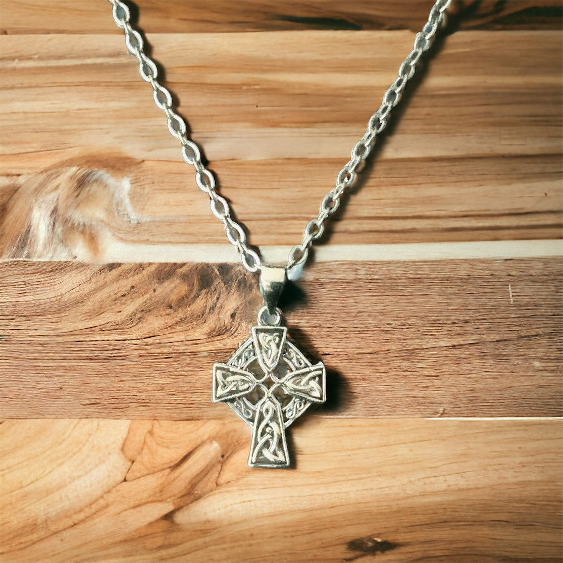 925 Sterling Silver Celtic Cross Pendant Necklace + Free Chain
