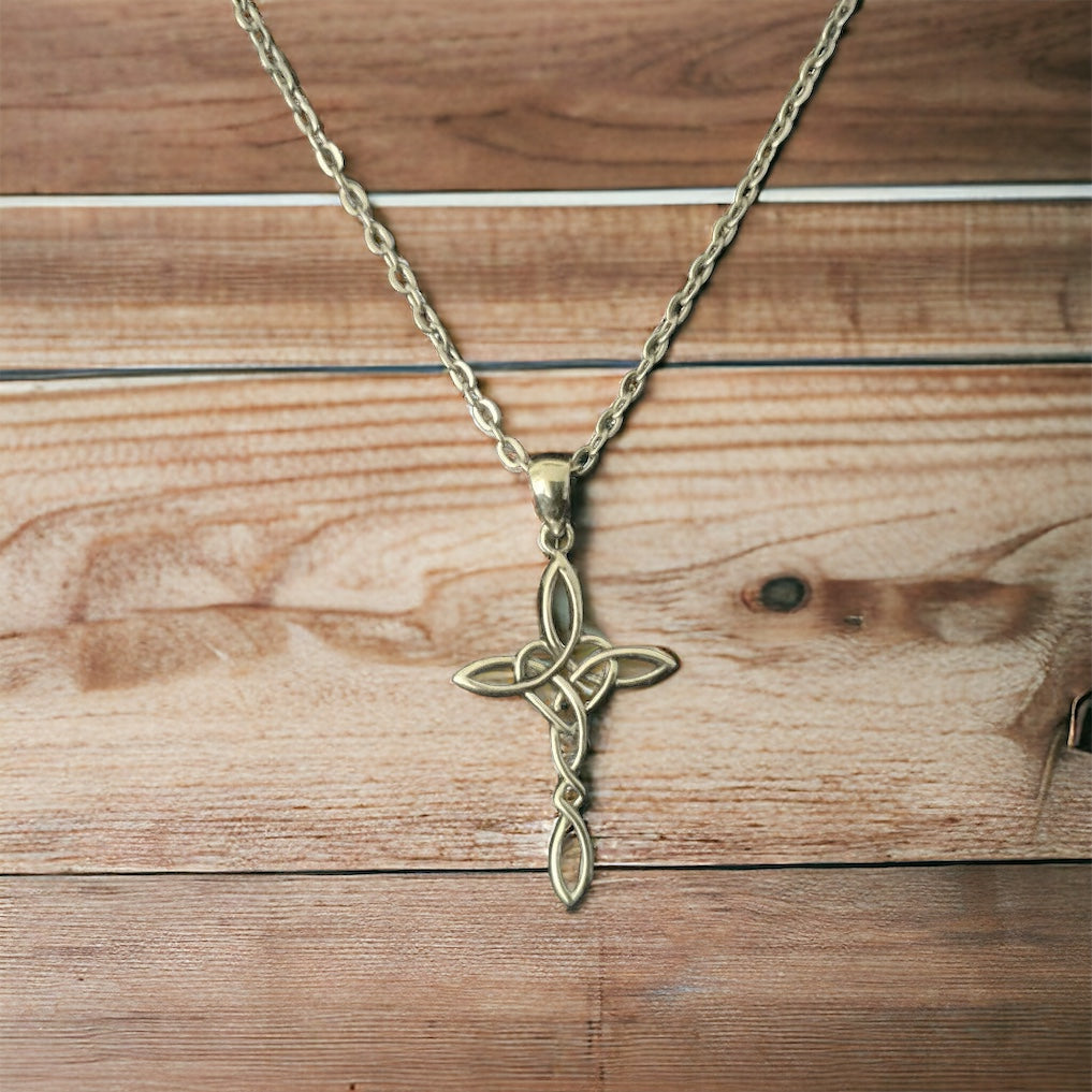 925 Sterling Silver Celtic Cross Pendant Necklace + Free Chain