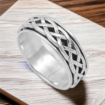 Silver Unisex Celtic Eternity Weave Spinner Ring