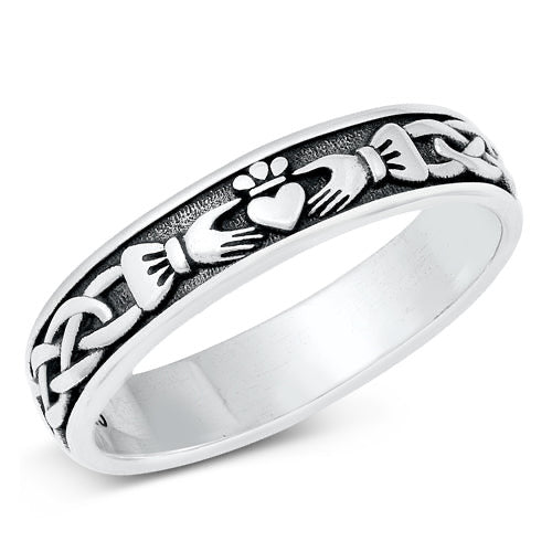 Solid 925 Sterling Silver Irish Celtic Claddagh Ring Band Size 5-10