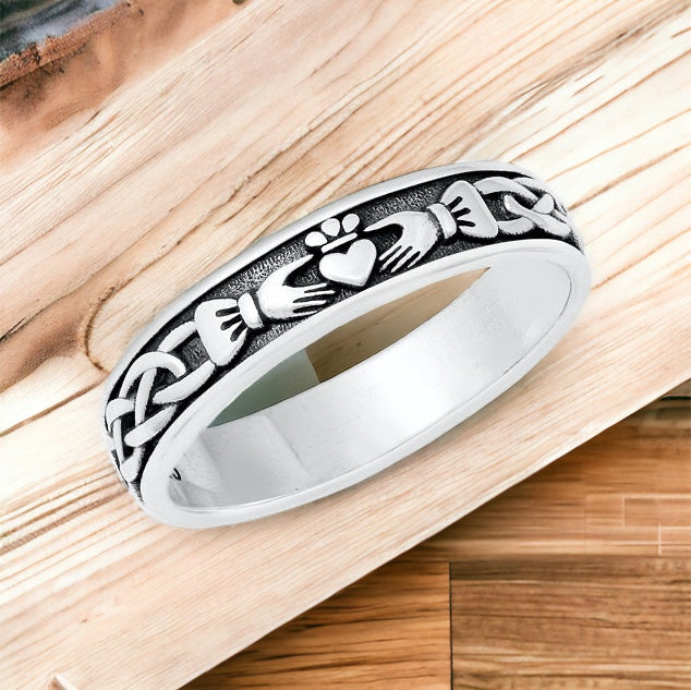 Solid 925 Sterling Silver Irish Celtic Claddagh Ring Band Size 5-10
