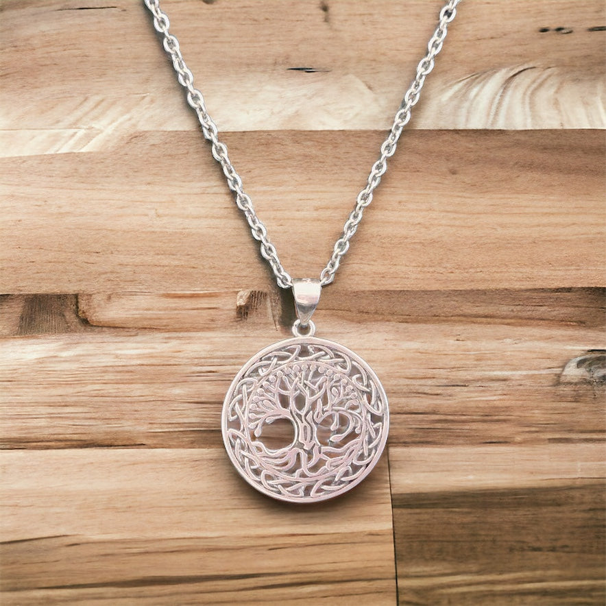 Handcast 925 Sterling Silver Irish Celtic Tree of Life Pendant + Free Chain Necklace