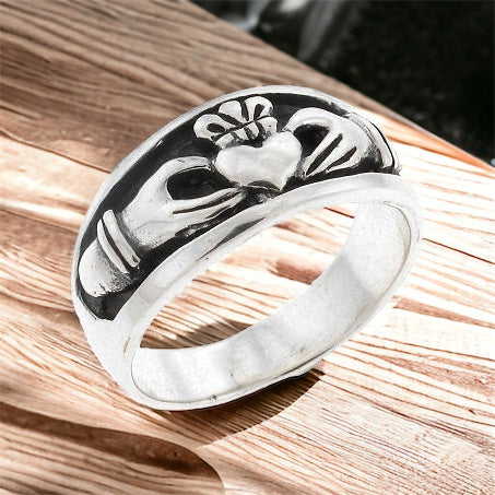 Sterling Silver Inset Claddagh Men's Ring