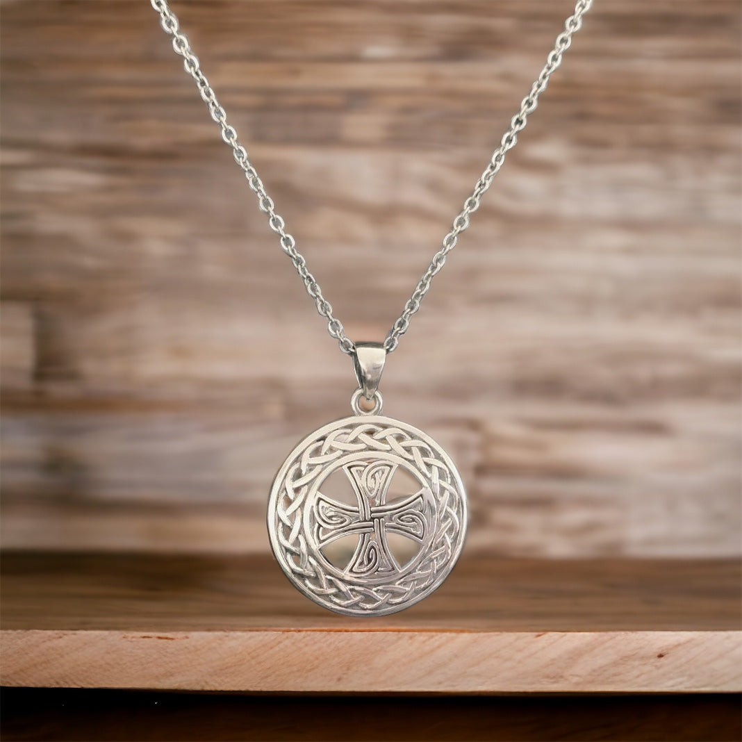 Handcast 925 Sterling Silver Equal Sided Celtic Cross Pendant Necklace + Free Chain