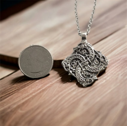 Handcast 925 Sterling Silver Entwined Celtic Dragon Warrior Necklace
