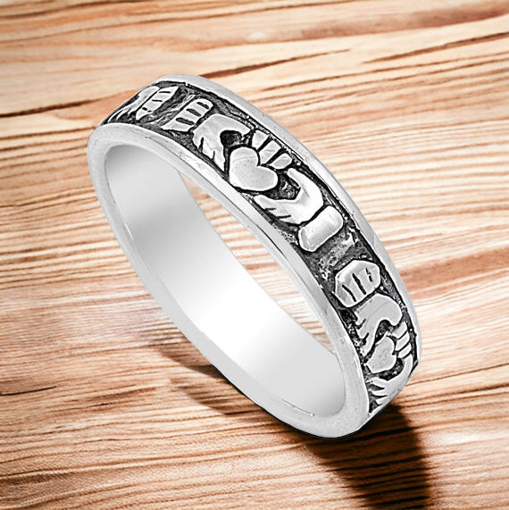 Sterling Silver Irish Celtic Claddagh Band