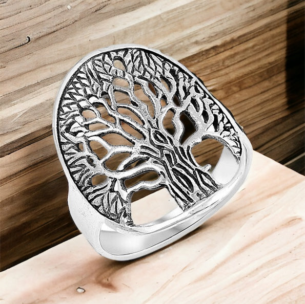 Large 925 Sterling Silver Tree of Life Ring Band Size 5-10