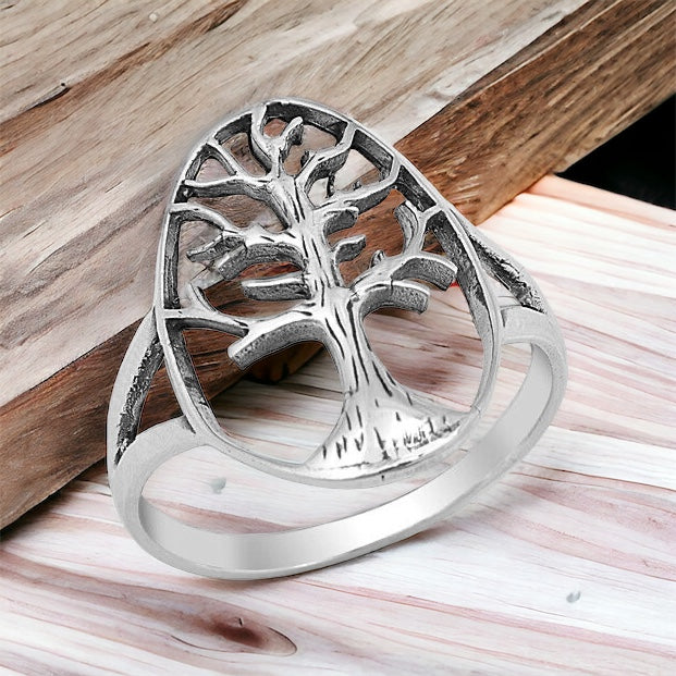 Large 925 Sterling Silver Tree of Life Ring Band Size 5-10