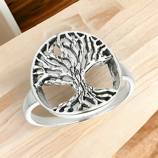 925 Sterling Silver Tree of Life Ring Band Size 6-9