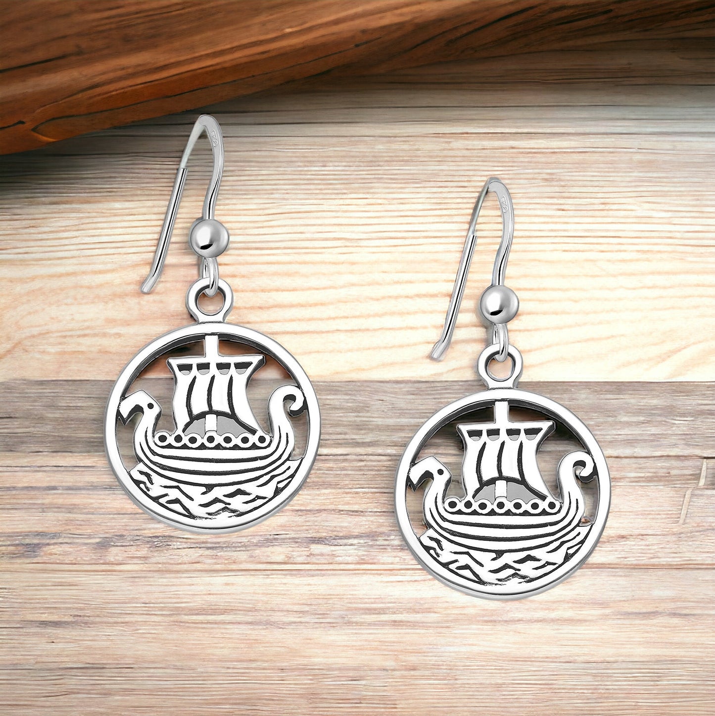 925 Sterling Silver Viking Norse Viking Ship Longboat Dangle Earrings