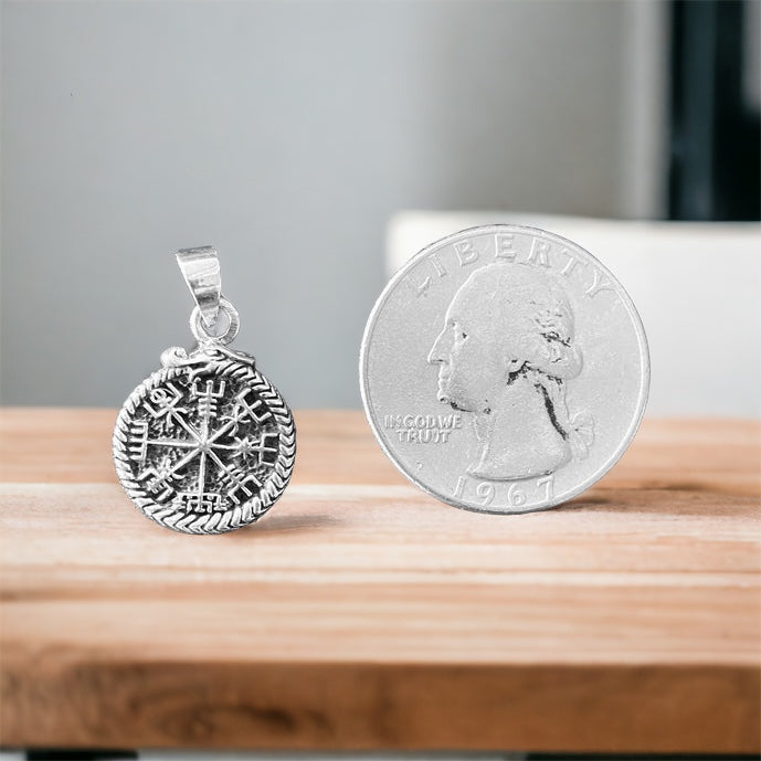 Handcast 925 Sterling Silver Norse Viking Compass Vegvisir Pendant Necklace + Free Chain