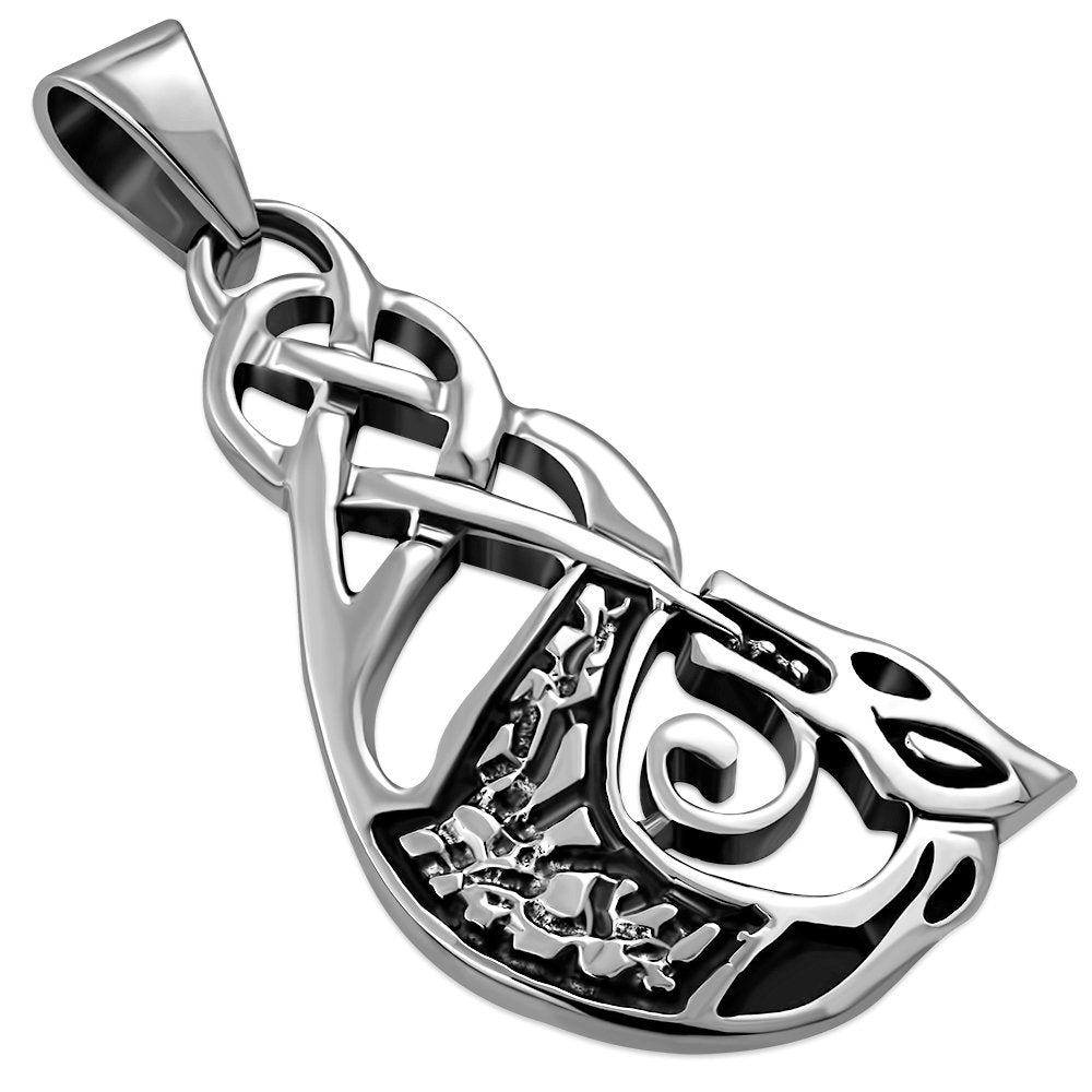 925 Sterling Silver Irish Celtic Dragon Warrior Pendant + Free Chain