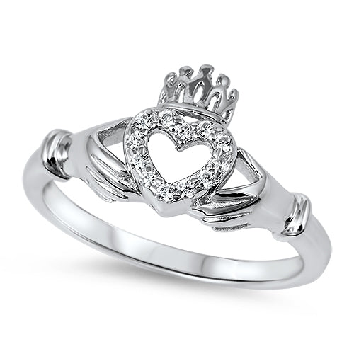 Sterling Silver Irish Claddagh Clear CZ Ring