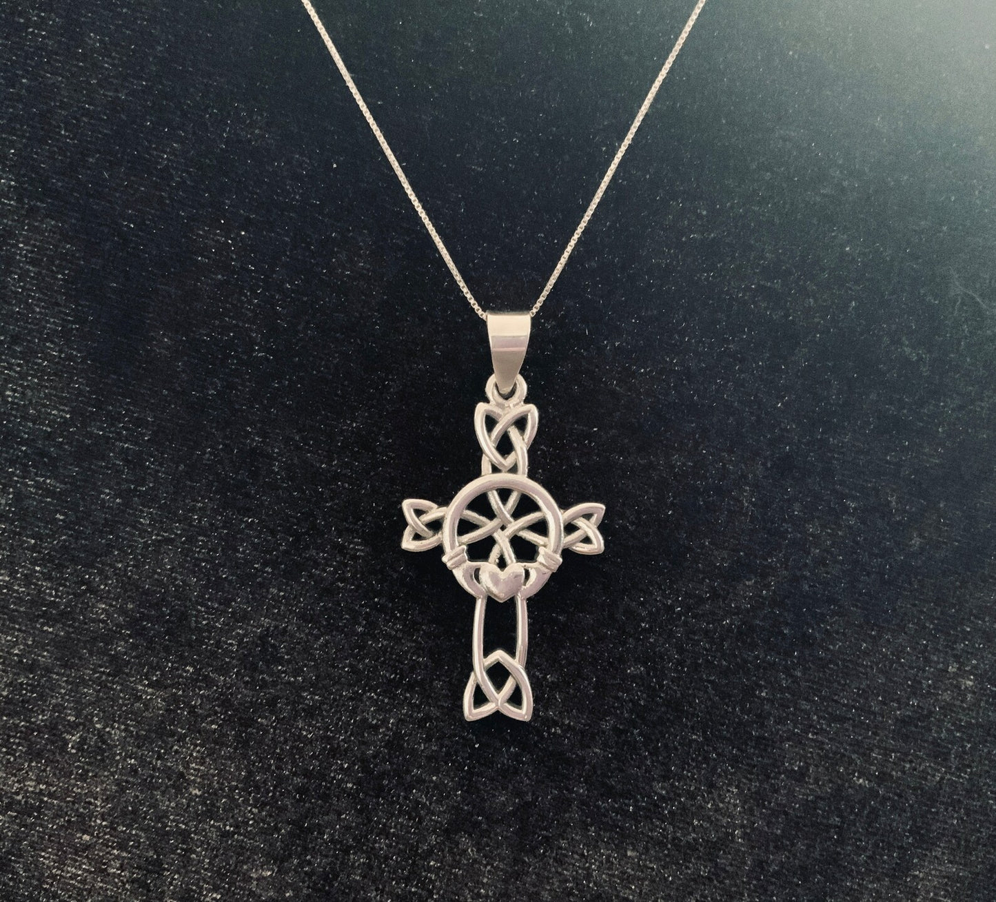 Handcast Large 925 Sterling Silver Unisex Irish Celtic Claddagh Claddaugh Cross Pendant Necklace Free Chain