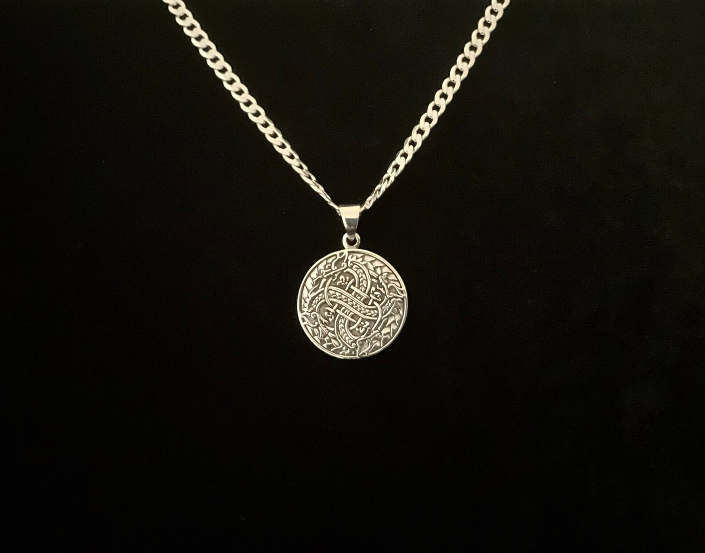 925 Sterling Silver Irish Celtic Dragon Warrior Pendant + Free Chain