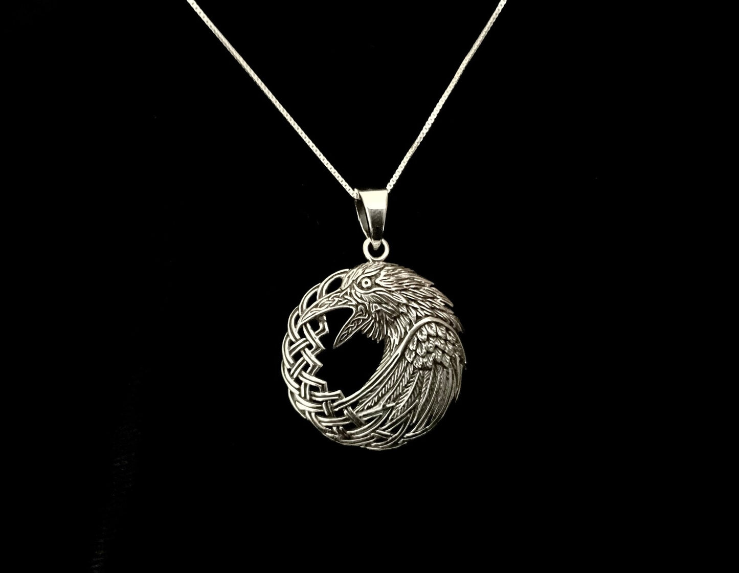 925 Sterling Silver Eagle Pendant accented with Celtic Knotwork + Free Chain