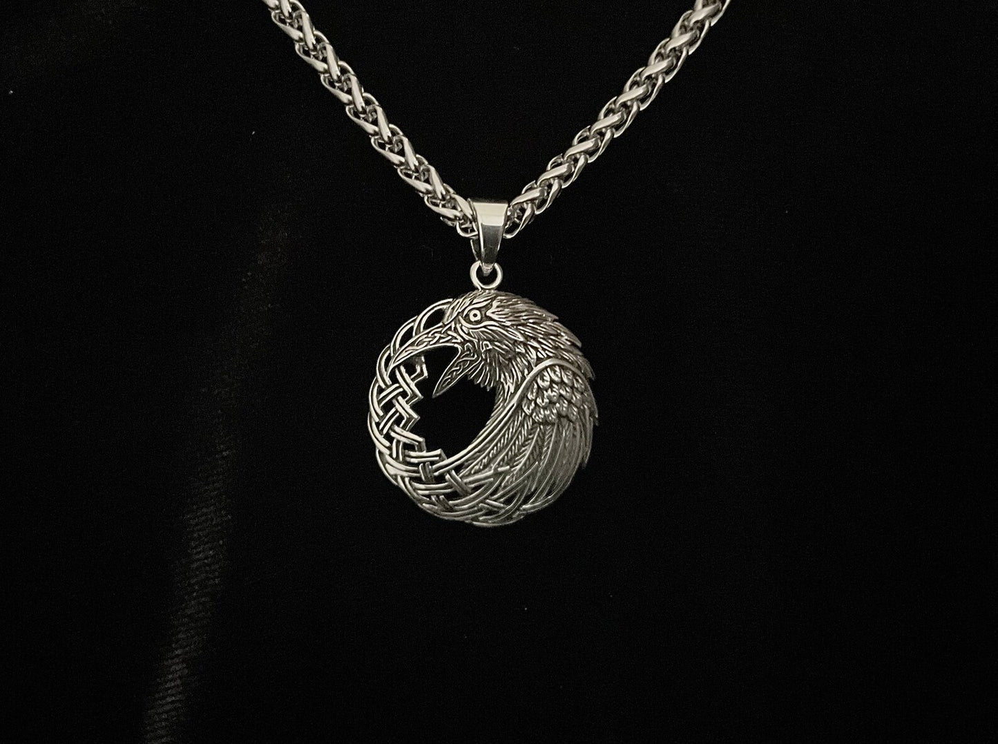 925 Sterling Silver Eagle Pendant accented with Celtic Knotwork + Free Chain