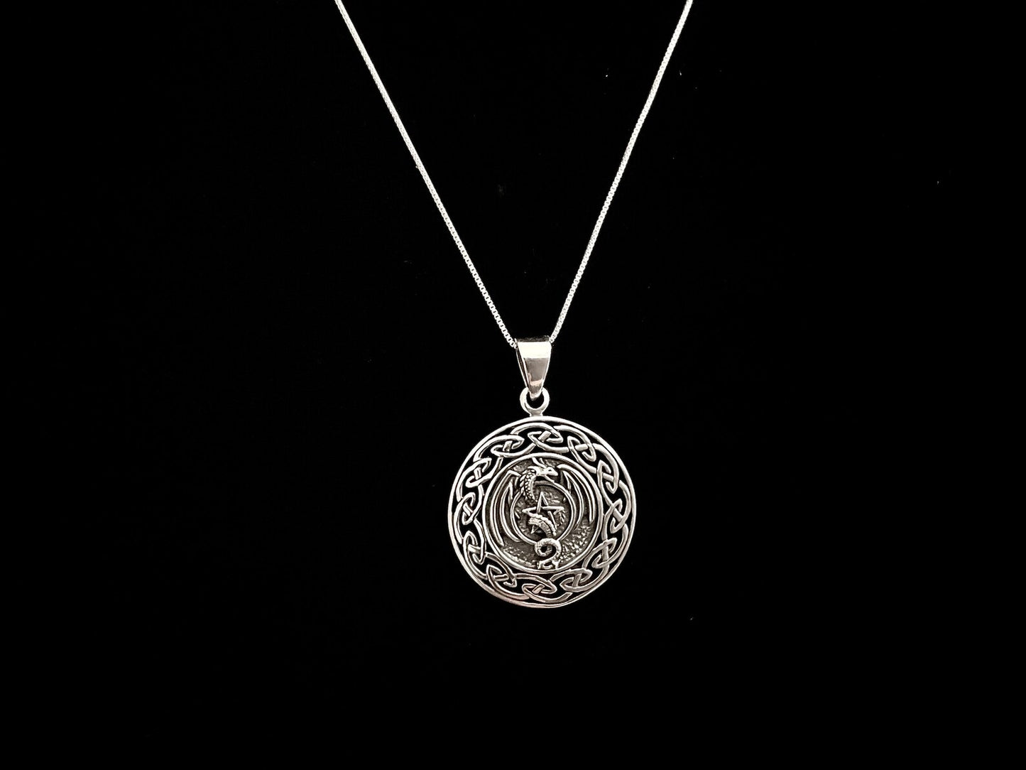 925 Sterling Silver Irish Celtic Dragon Warrior Pendant + Free Chain